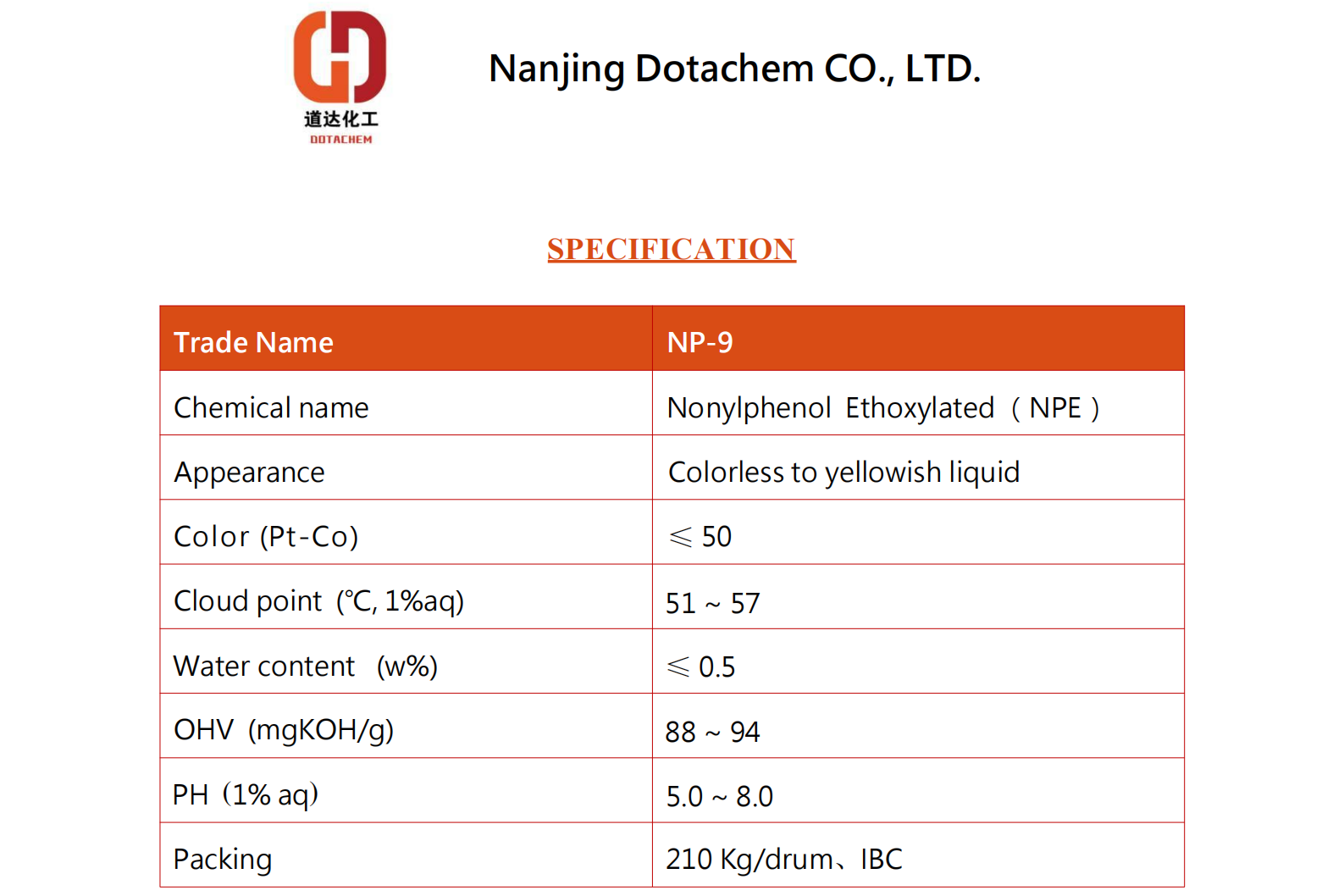 Nonylphenol Ethoxylated-9-TDS-Dotachem